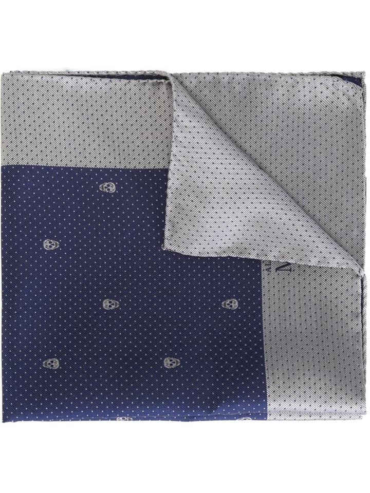 Alexander Mcqueen - Skulls And Dots Pocket Scarf - Men - Silk - One Size, Blue, Silk