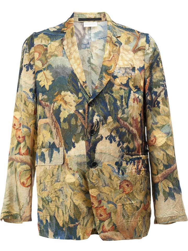 Dries Van Noten Forest (green) Print Blazer, Men's, Size: 48, Viscose