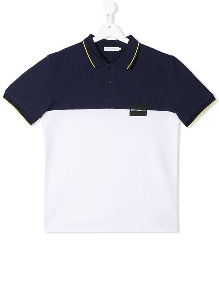 Calvin Klein Kids Teen Contrast Panels Polo Shirt - Blue