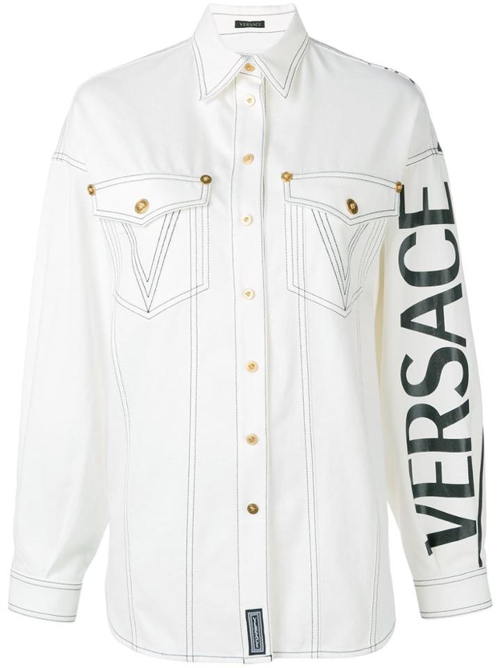 Versace Logo Print Denim Jacket - White