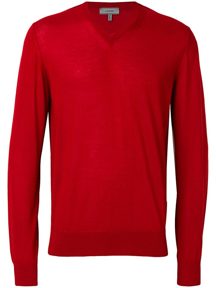 Lanvin Fine Knit V-neck Jumper - Red