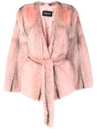 Numerootto Fur Belted Coat - Pink & Purple