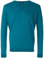 Roberto Collina V-neck Fitted Sweater - Blue