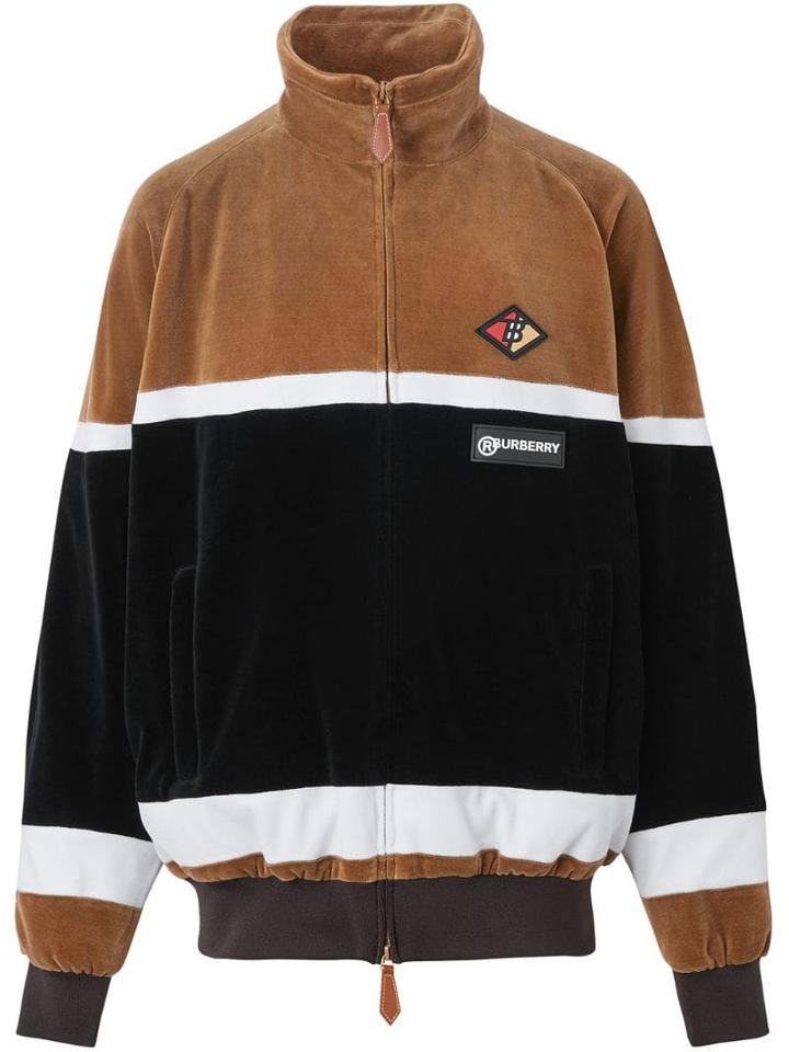Burberry Logo Graphic Striped Chenille Track Top - Brown