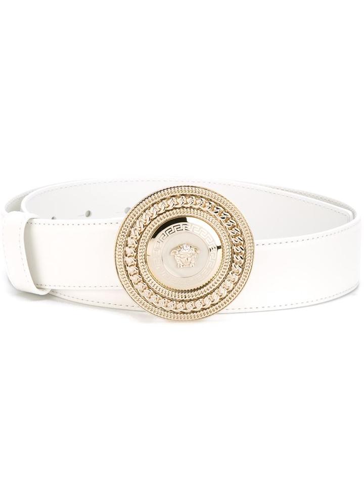 Versace Medusa Belt, Women's, Size: 75, White, Calf Leather