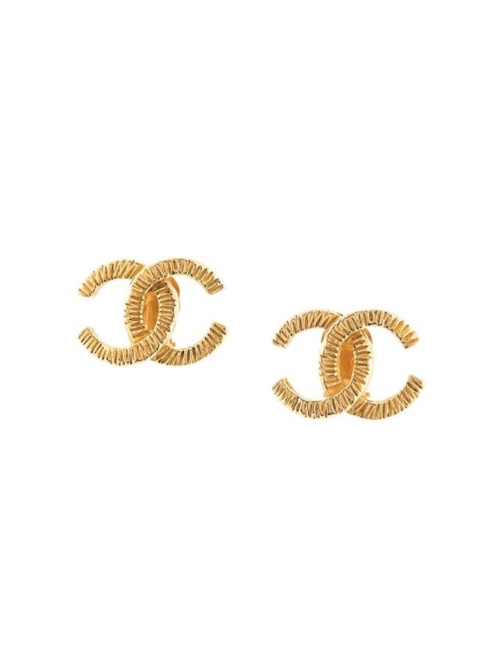 Chanel Vintage Line Cc Earrings - Gold