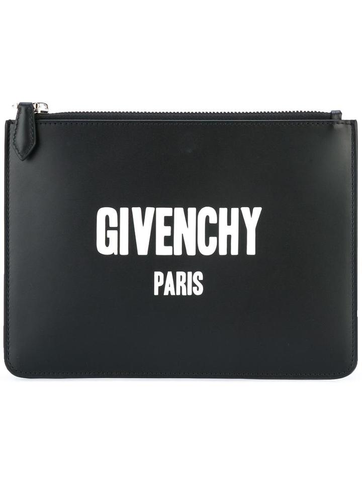 Givenchy Paris Logo Print Clutch, Black, Leather