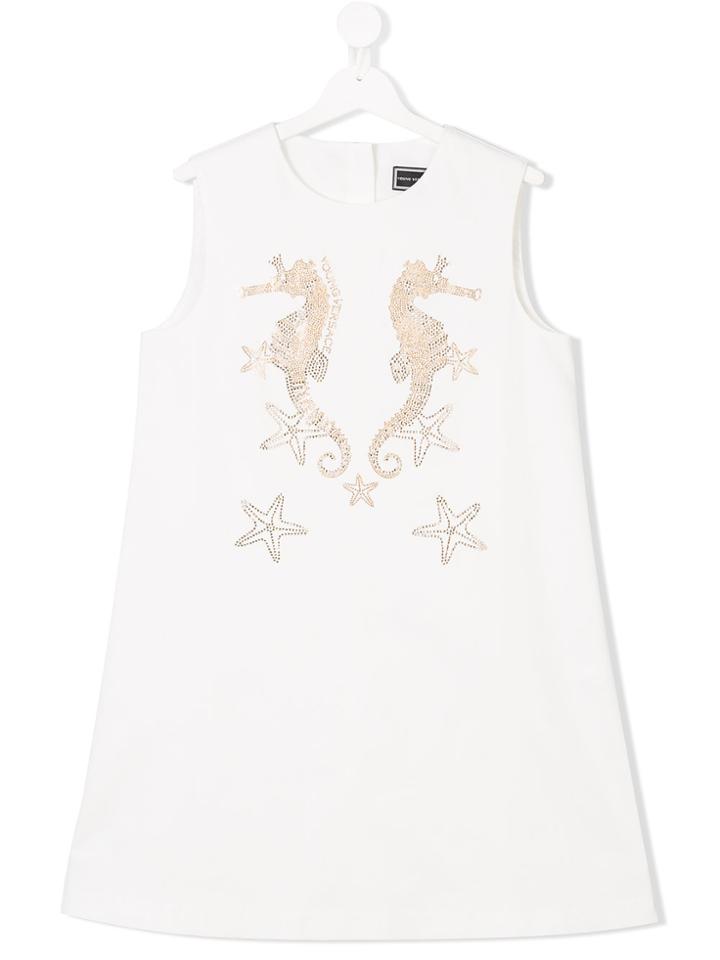 Young Versace Teen Embellished Seahorse Dress - White