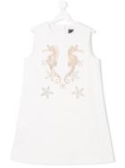 Young Versace Teen Embellished Seahorse Dress - White