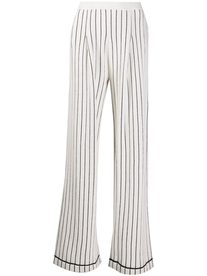 Barrie Striped Cashmere Wide-leg Trousers - White