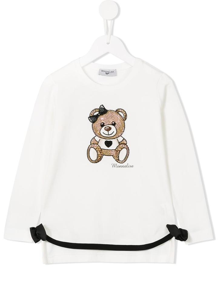 Monnalisa Rhinestone Teddy Bear Top, Girl's, Size: 8 Yrs, White