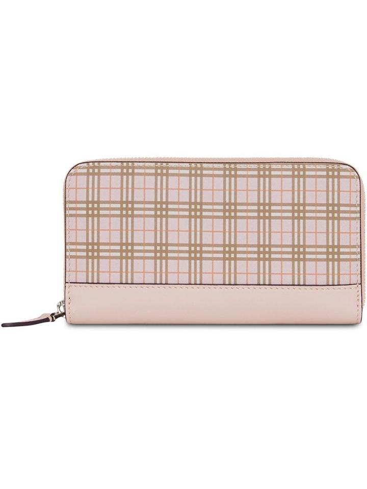 Burberry Small Scale Check And Leather Ziparound Wallet - Pink &