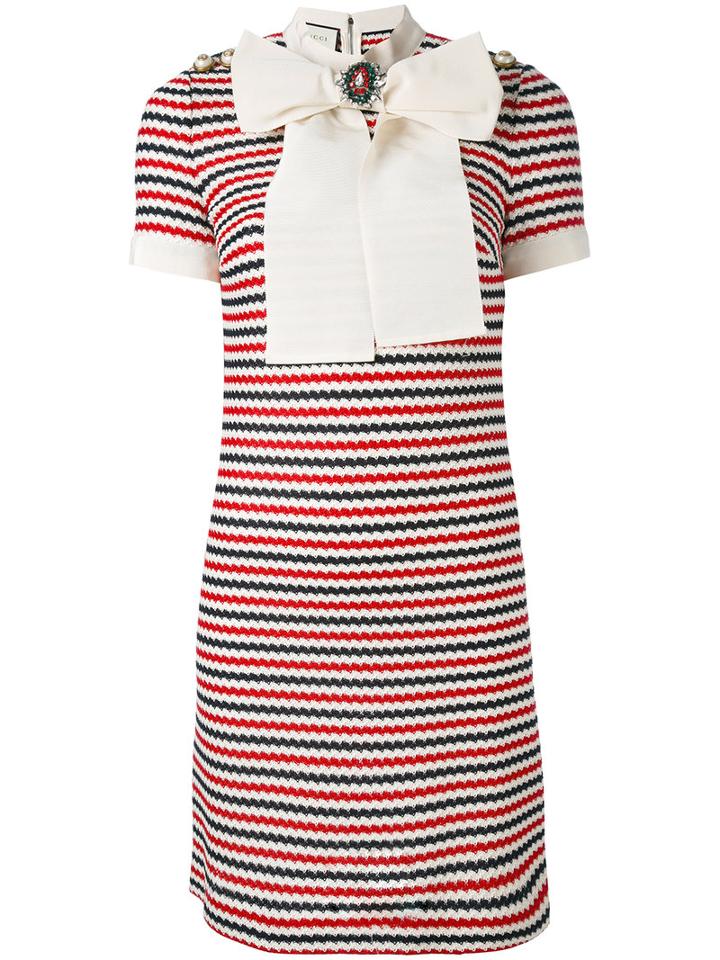 Gucci - Bow-embellished Crochet-knit Dress - Women - Cotton - S, Nude/neutrals, Cotton