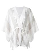 Gentry Portofino - Fringed Kimono Jacket - Women - Cotton/linen/flax/ramie/viscose - One Size, Nude/neutrals, Cotton/linen/flax/ramie/viscose