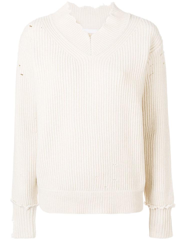 Helmut Lang Ribbed V-neck Jumper - Nude & Neutrals