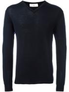 Cerruti 1881 V-neck Jumper, Men's, Size: Large, Blue, Wool