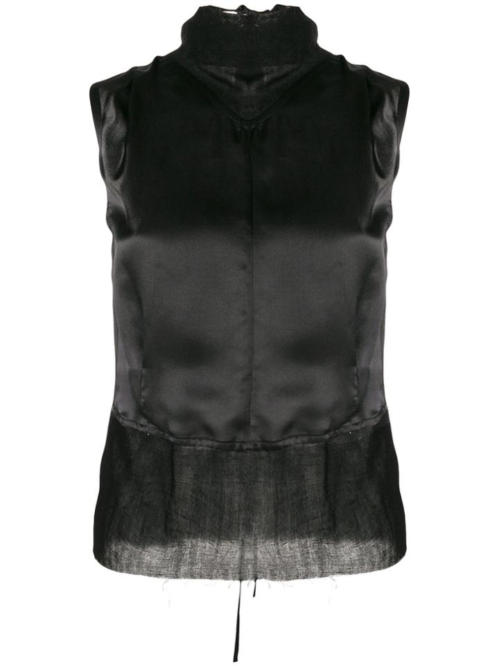 Ann Demeulemeester Gauze Inset Tie Neck Top - Black