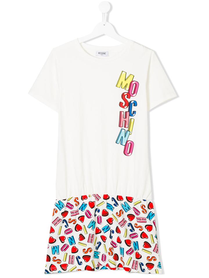 Moschino Kids Logo Heart Print T-shirt Dress - White