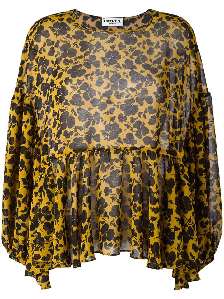 Essentiel Antwerp Floral Ruffle Blouse, Women's, Size: 36, Black, Polyester