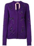 No21 Embellished Cardigan, Women's, Size: 40, Pink/purple, Virgin Wool/pvc/polyester