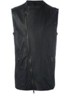 Tom Rebl Sleeveless Biker Jacket, Men's, Size: 48, Black, Leather/cotton/acetate