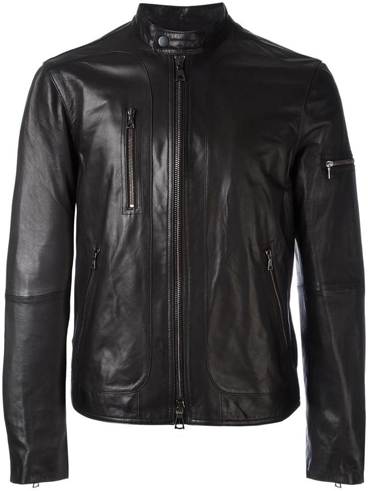 John Varvatos Stand Collar Jacket, Men's, Size: 46, Black, Lamb Skin