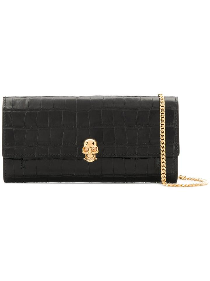 Alexander Mcqueen Snakeskin Effect Skull Detail Clutch - Black