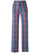 Reinaldo Lourenço - Checked Trousers - Women - Silk - 38, Blue, Silk