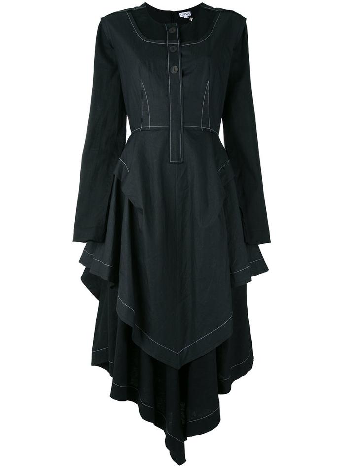 Loewe - Contrast Stitching Dress - Women - Linen/flax - 40, Black, Linen/flax