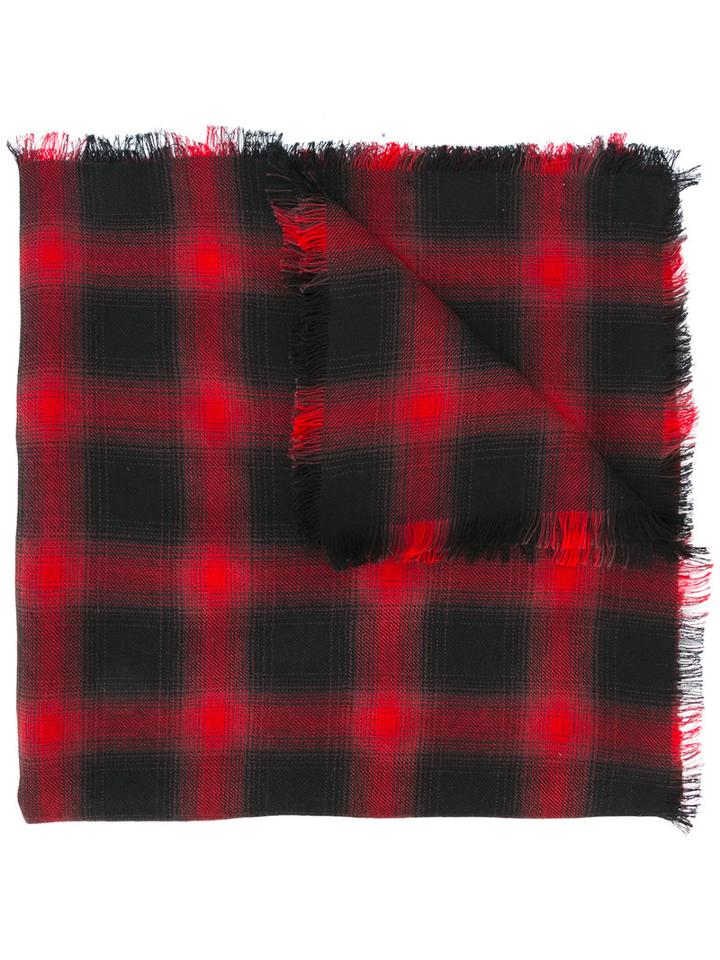 Saint Laurent Raw Edge Checked Scarf, Women's, Black, Wool/cashmere/silk