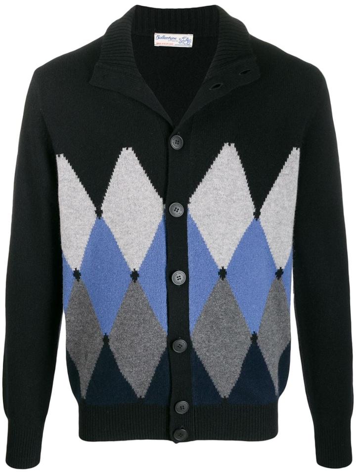 Ballantyne Geometric Knit Cashmere Cardigan - Black