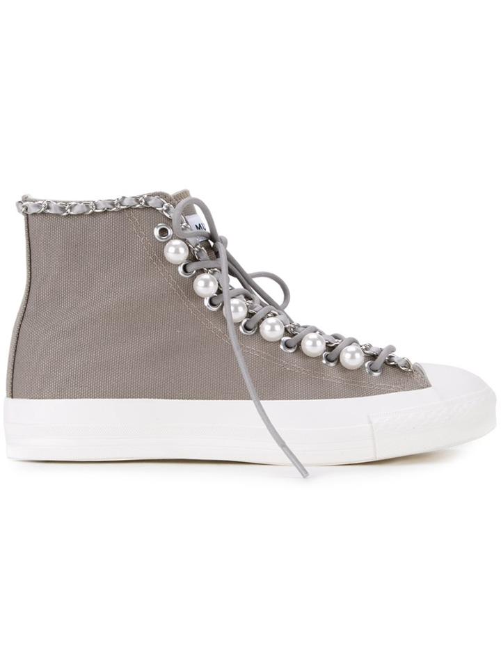 Muveil Faux Pearl-embellished Hi-top Sneakers