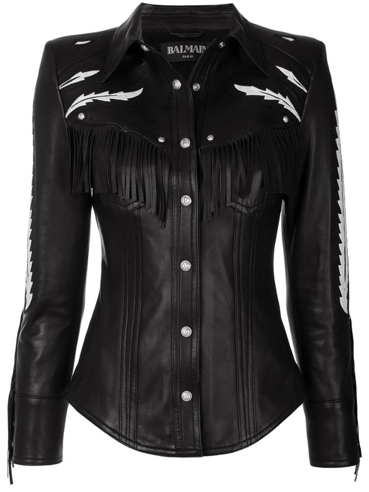 Balmain Fringe Leather Shirt - Black