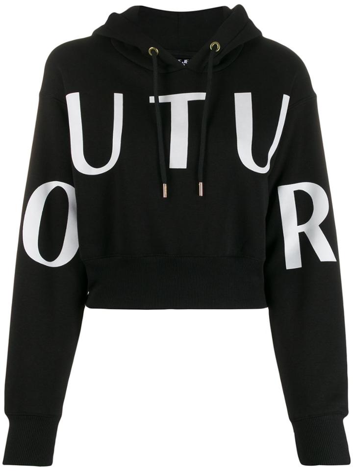 Versace Jeans Couture Cropped Logo Print Hoodie - Black