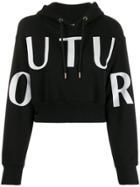Versace Jeans Couture Cropped Logo Print Hoodie - Black