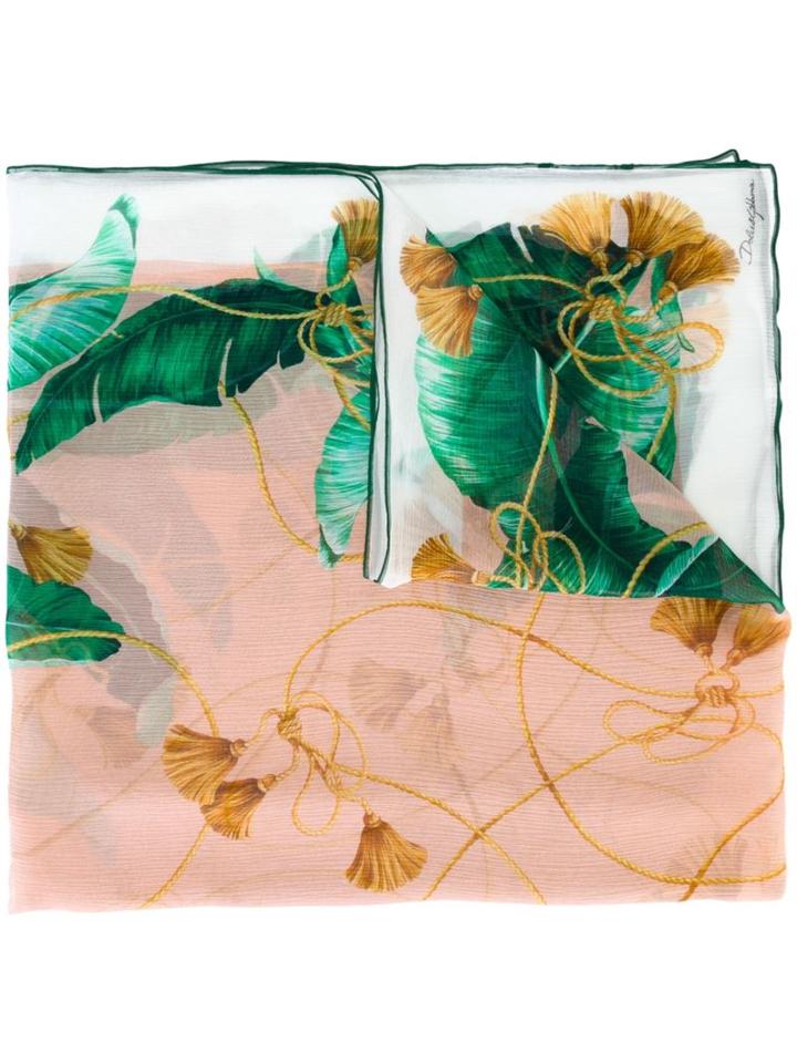 Dolce & Gabbana Banana Leaf & Tassel Print Scarf, Women's, Pink/purple, Silk