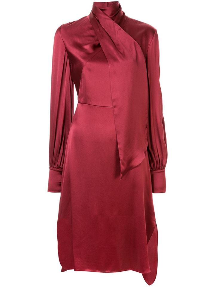 Layeur Fine Scarf Neck Dress - Red