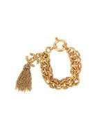 Chanel Vintage Cc Logo Chain Fringe Bracelet, Women's, Metallic