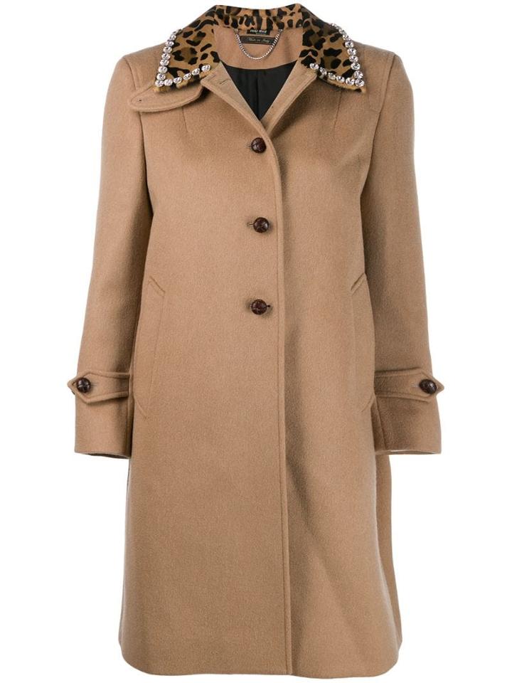 Miu Miu Embellished Collar Coat - Neutrals