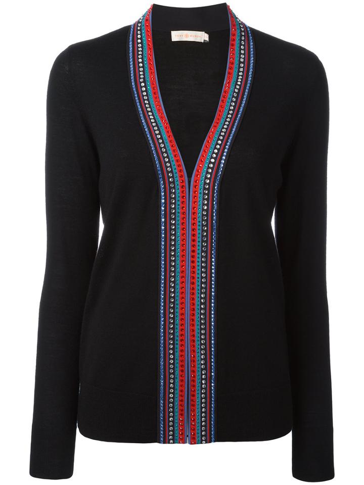 Tory Burch Embellished Detail Cardigan, Women's, Size: Medium, Black, Merino