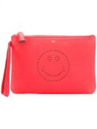 Anya Hindmarch Smiley Zipped Clutch, Red, Calf Leather