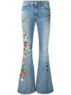 Gucci - Floral Embroidered Flares - Women - Cotton - 26, Blue, Cotton