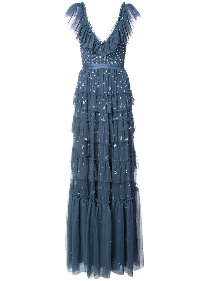 Needle & Thread Embellished Tiered Evening Dress - Blue