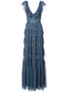 Needle & Thread Embellished Tiered Evening Dress - Blue