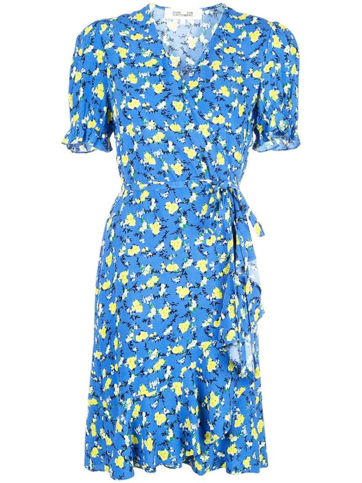 Diane Von Furstenberg Floral Print Wrap Dress - Blue