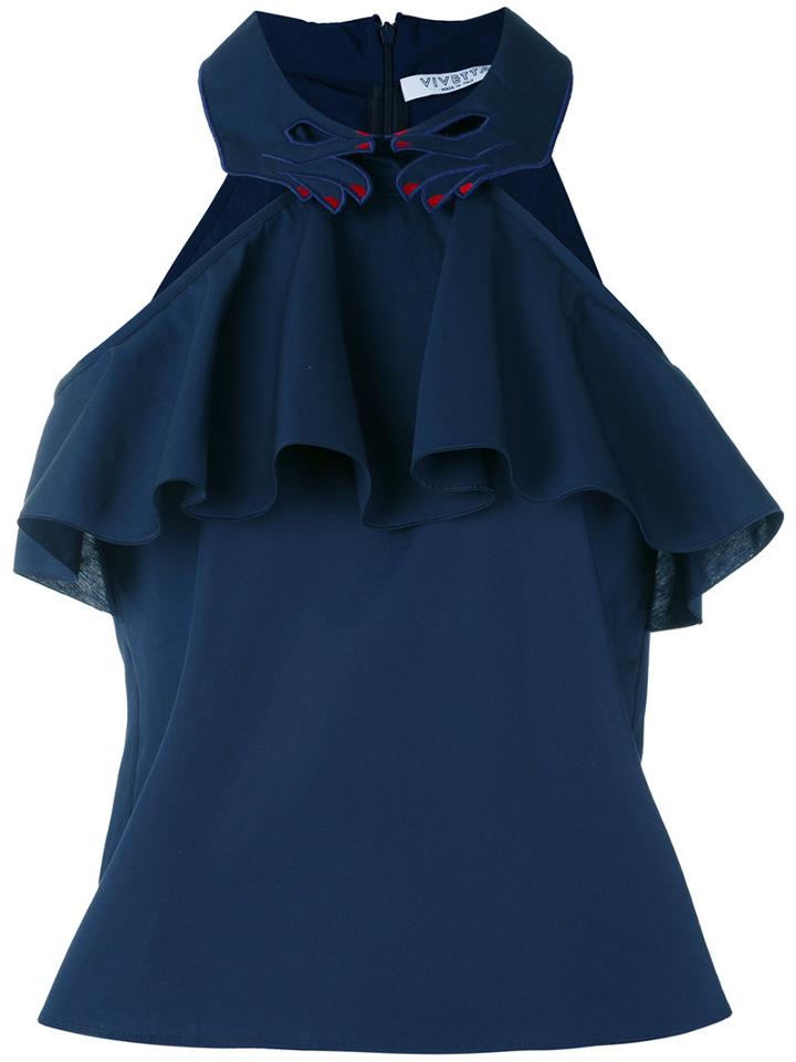 Vivetta - Ruffled Halterneck Blouse - Women - Cotton - 42, Blue, Cotton