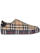 Burberry Contrast Check And Leather Slip-on Sneakers - Neutrals