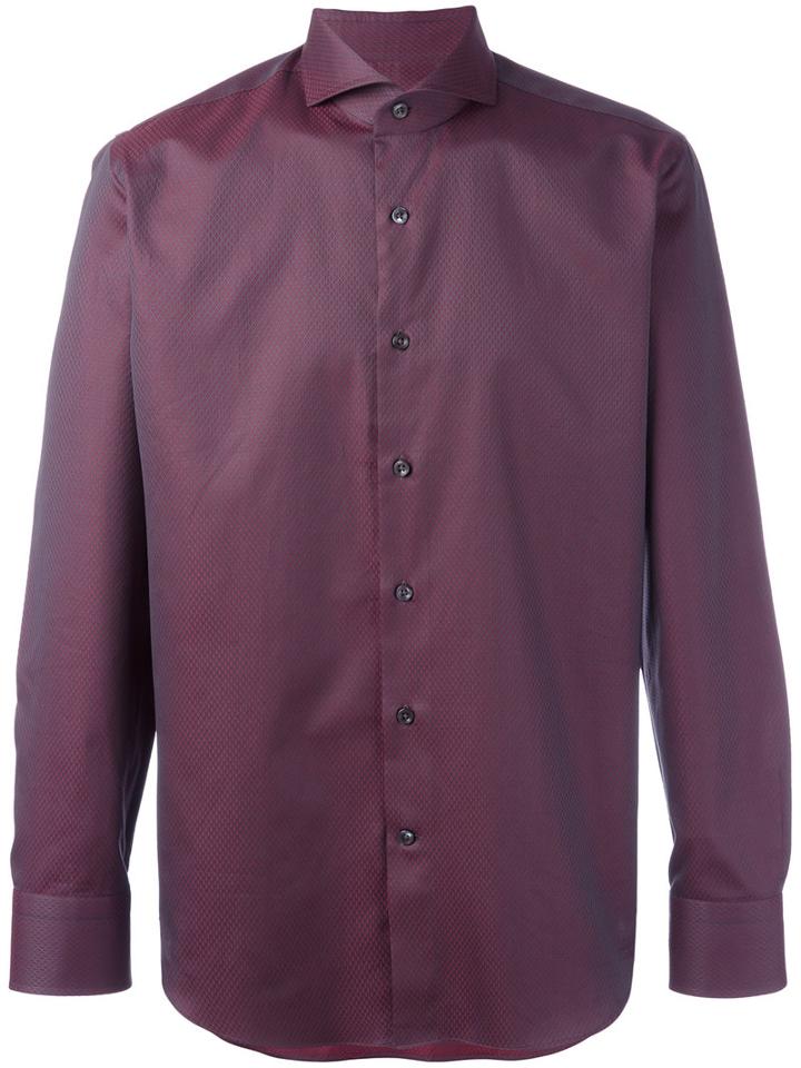 Canali Woven Pattern Shirt, Men's, Size: 43, Red, Cotton