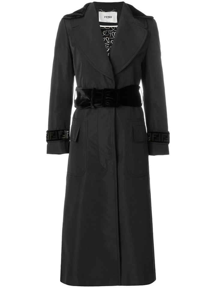 Fendi Belted Waist Coat With Ff Logo Panels - Black