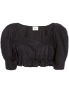 Khaite Puff Sleeve Cropped Blouse - Black